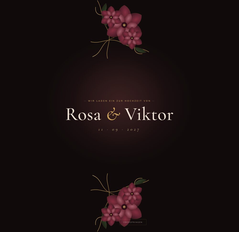 Vorschau der Einladungswebsite im Stil Dark Floral