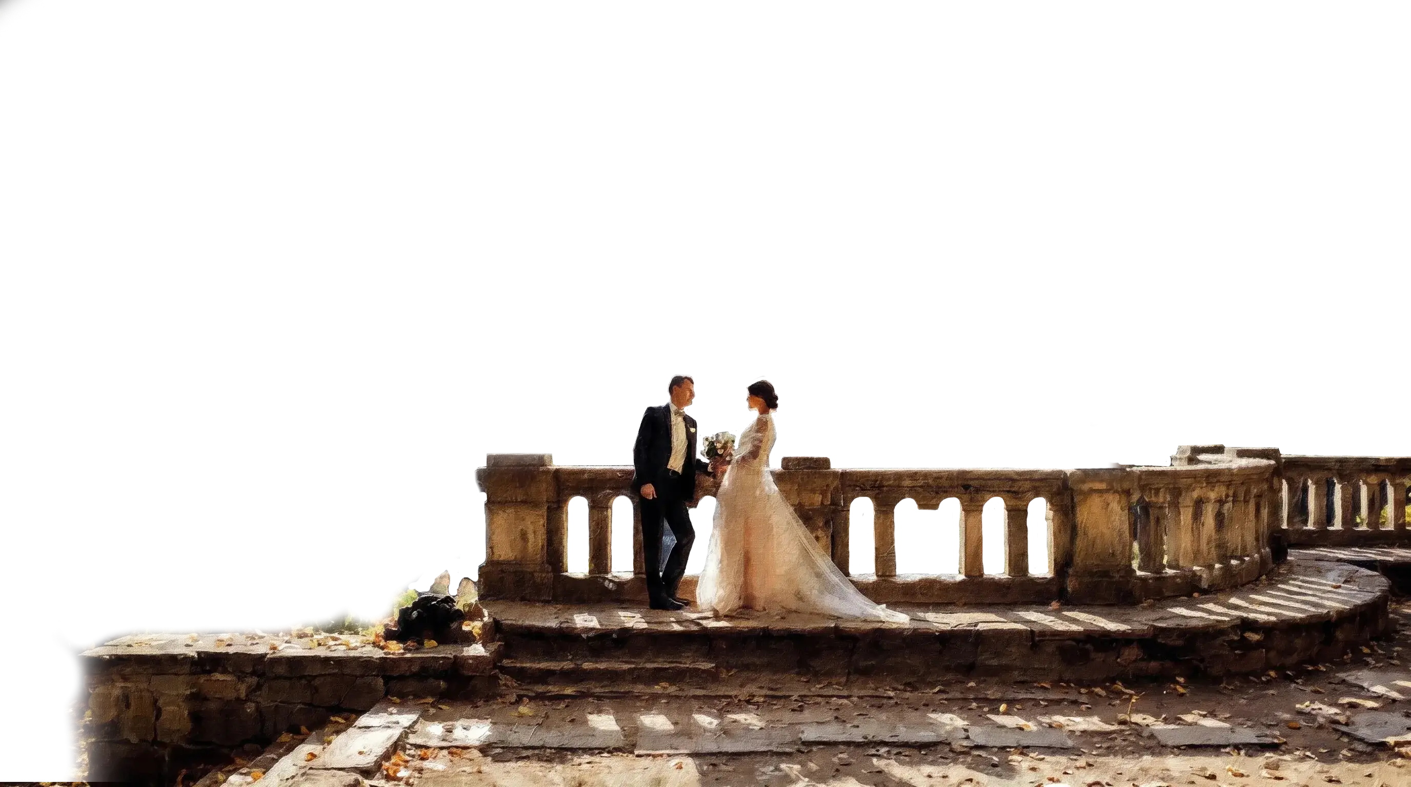 The couple on the stone terrace